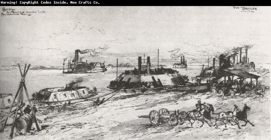 Theodore R. Davis Building Gunboats and Mortar Boats